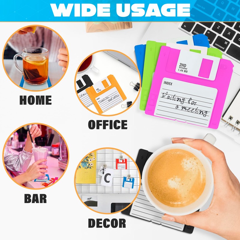 6 Pcs Silicone Floppy Disk Coaster - 6 Bright Colors