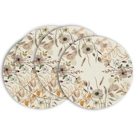 Artoid Mode Floral Fall Round Placemats Set of 4,14 Inch Seasonal Round Place Mats for Party Dining Decoration
