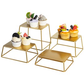 MyGift Cupcake Riser Stands, Large Brass Tone Metal Nesting Dessert Display Risers, 4 Piece Set Tabletop Food Appetizer Buffet Table Serving Stands for Home Party Event Retail, 5x7 Inch Top