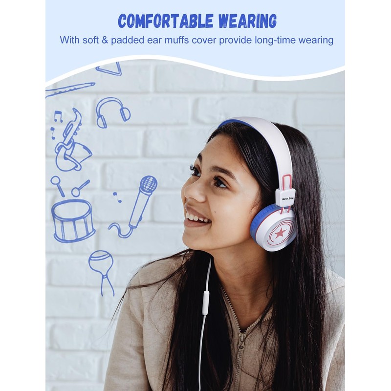 New bee Kids Headphones for School with Microphone KH20 HD