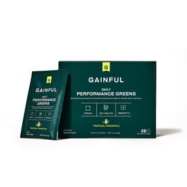 Gainful Daily Performance Greens Powder, Coconut Pineapple, Gut Health, Energy, Focus and Immune Support with L Theanine, Organic Greens, Chlorella, Ginger, Green + Adaptogen Drink Mix, 28 Packets