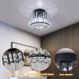 Kadomm Semi Flush Mount Ceiling Light, Modern Crystal Light Fixture with E26/E27 Base, Crystal Chandelier Gold Finish for Living Room Bedroom Hallway Bathroom Kitchen Entryway
