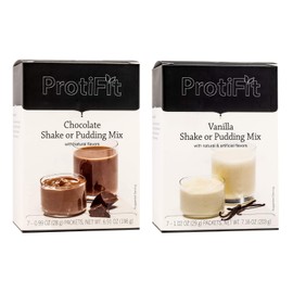 PROTIFIT - High Protein Chocolate & Vanilla Pudding & Shake Mix 2 Pack, 15g Protein, Low Calorie, Low Fat, Low Carb, Aspartame Free, Idea Protein Compatible, Meal Replacement, 7 Servings Per Box, (2 Pack)