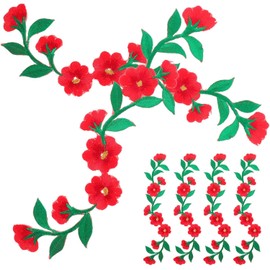 Kit de Parches Termoadhesivos Bordados en Forma de Flor Rojo 6 Piezas para Reparación y Decoración de Camisetas y Zapatos en Proyectos de Manualidades