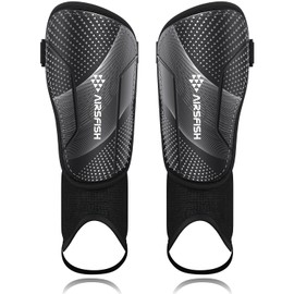Upgraded Soccer Shin Guards for Kids Youth, CE Certified AirsFish Shin Ankle Guard Sleeves Protection Gear for Boys Girls Soccer Games EVA Cushion Reduce Shocks and Injuries (X-Small, Carbon Black)