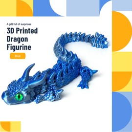 3D Printed Dragon 12in,Vivid Eyes, 3D Printed Flexible Articulated Dragon,Home Office Decor Executive Desk Toys,Fidget Toys for Autism/ADHD,Environmentally Friendly PLA Material(Blue)