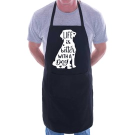 Print4U Life Is Better With A Dog Apron Dog Lover Novelty Baking Cooking Black
