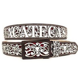 Men's Laser Cut Zacatecas Western Belt, Charro Saddle Bull, Cinto Charro Vaquero Zacatecas (40)