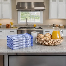 Makooz Kitchen Tea Towels Pack of 4-100% Cotton Terry Towelling - 85g Large 70x45cm - Absorbent, Soft, Quick Drying, Lint Free Commercial Grade Long Lasting Dish Cloths Set for Bar & Catering - Blue