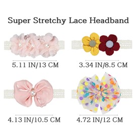 Esumun Baby Girl Baptism Hair Flower and Bow Headband, Christening Lace Elastic Hairband for Newborn Infant Toddlers(FLOWER-PINKA)