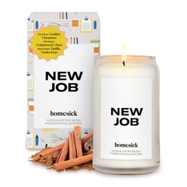 Homesick New Job Scented Candle - 13.75 oz Leather & Cinnamon Scented Natural Soy Wax Blend, Coworker Leaving Gifts for Friends, Goodbye, Going Away, New Beginnings & Congrats on New Job Candle Gift