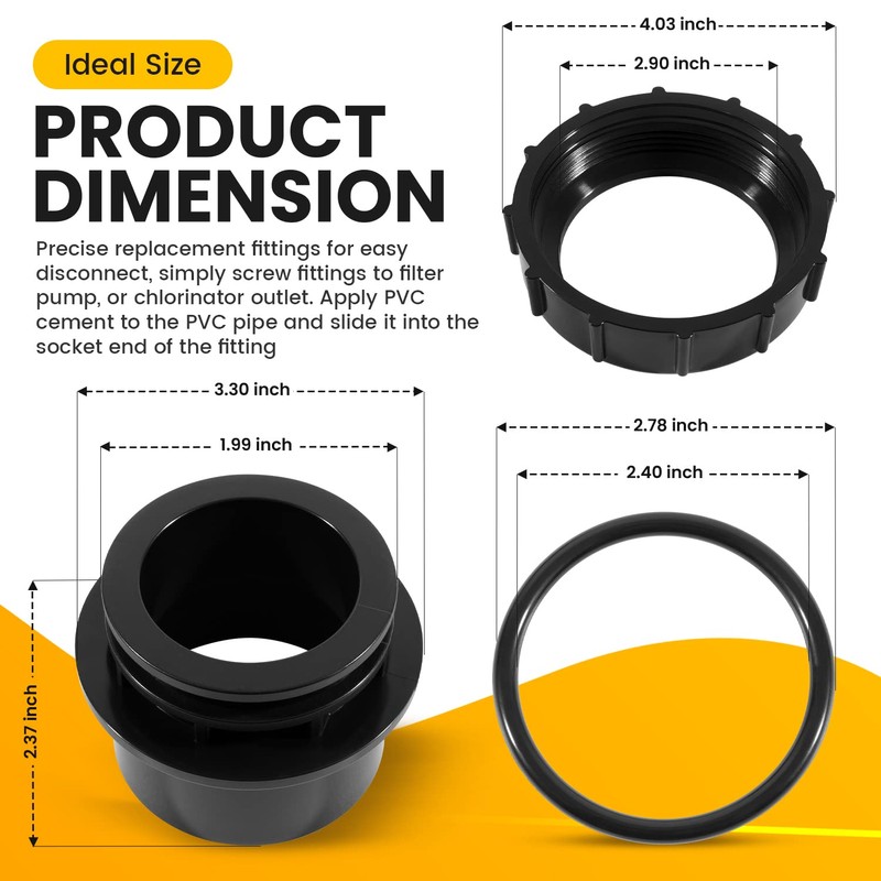 2 Pack 270100 Black Pool Valve Adaptor Replacement Kit Fit
