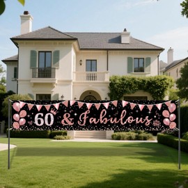 Rose Gold 60 & Fabulous Birthday Banner Happy 60th Birthday Banner Decor Backdrop 60th Birthday Photography Backdrop Background for Women Parties, Showers, Photo Booths, Party Decor Supplies