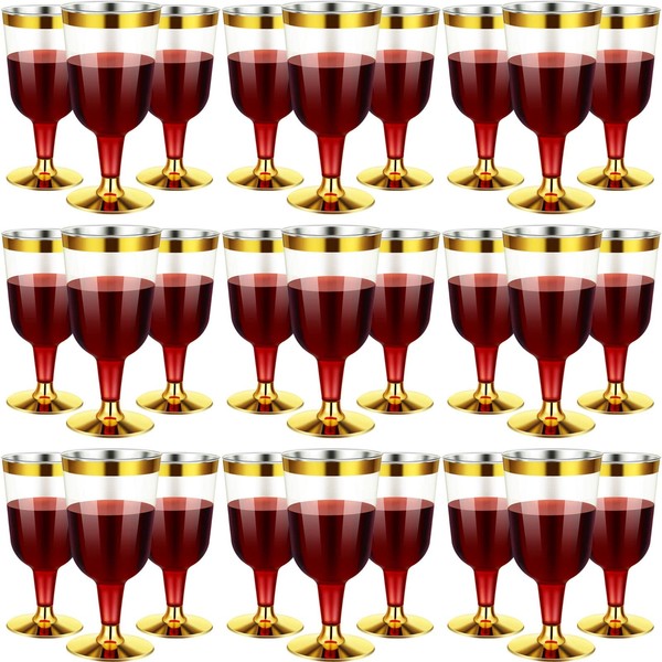 CHENGU 100 Pieces Gold Rimmed Disposable Wine Glasses 7 Oz