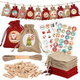 Zanfqvo Advent Calendar for Filling 2024 - Advent Calendar Fill Yourself with 24 Bags, Number Stickers and Clips - DIY Christmas Calendar for Filling
