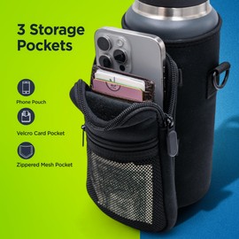 Insulated Carrier Bag Designed for YETI Rambler 36oz Water Bottle with Large Storage Pocket, Hand Strap and Padded Shoulder Sling, Travel Sleeve for Phone Storage and Accessories (Neoprene)