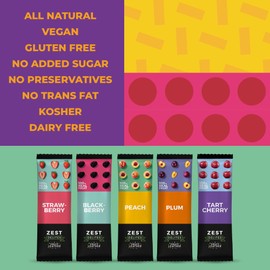 Fruit Snacks by Zest Delites, Fruit Leather Bars, Healthy Snacks for Adults & Kids, Vegan, Apple-Based, Strawberry, Peach, Blackberry, Plum, Tart Cherry, Bulk 0.88 oz x 50