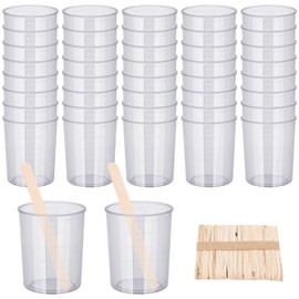 Gartful 90PCS Epoxy Mixing Cups Kit, 40PCS 100ml Disposable Graduated Cups Transparent Scale Cups with 50 Pack Wooden Stirring Sticks for Paint Mixing, Jewelry Making, Liquid Measuring