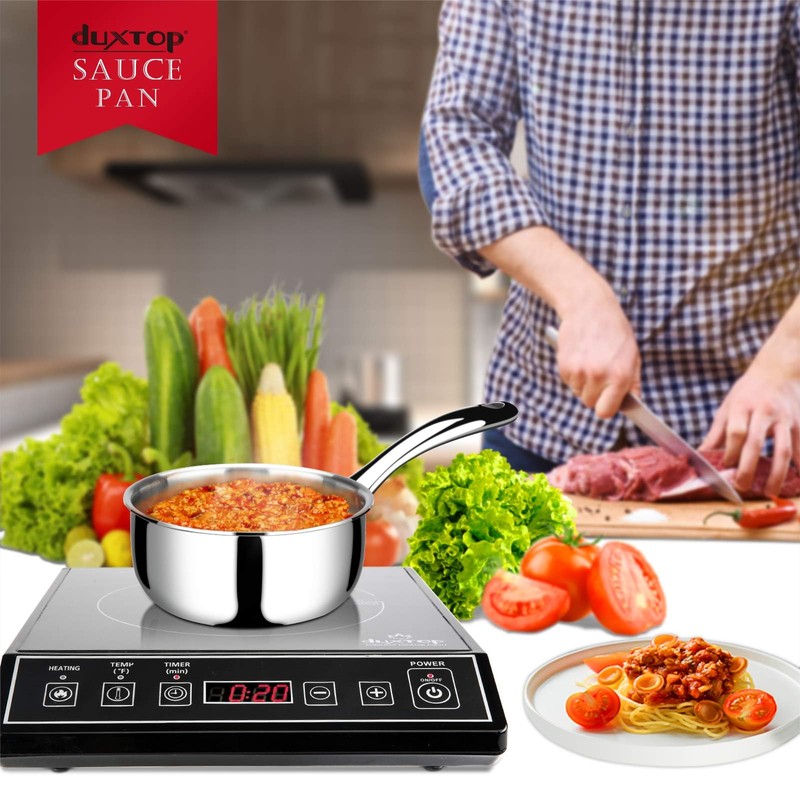 Duxtop Whole-Clad Tri-Ply Stainless Steel Saucepan with Lid, 1.6 Quart,