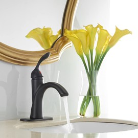 Homevacious Black Bathroom Faucet Waterfall Single Handle Single Hole Lavatory Faucet Bundle Pop Up Drain with Overflow