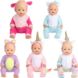 SOTOGO 5 Sets Baby Doll Clothes Outfits Jumpsuits with Hats for 14 to 17 Inch Baby Doll, 43cm New Born Baby Doll, American 18 Inch Doll Clothes and Accessories