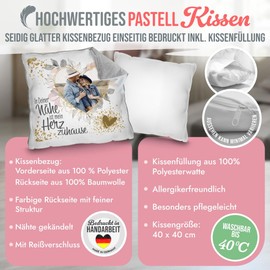 PR Print Royal Kissen mit Foto selbst gestalten - In Deiner Nähe - Personalisiertes Geschenk zum Jahrestag, Valentinstag, Geburtstag, Rückseite Pastellgrau, inkl. Kissenfüllung, 40 x 40 cm