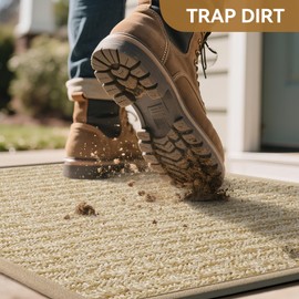 QiCaiJia Front Door Mat 17"x30", Heavy Duty Waterproof Dirt Trapping Non-Slip Doormats, Low Profile Entrance Mats for Front Indoor/Outdoor, Brown