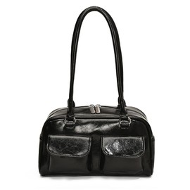 MORGEN SKY BAG801 Women's Shoulder Bag, PU Leather, Handbag, Double Pockets, Square Shape, Bag, Sacoche, Stylish, Underarm, Commuting to Work or School, Plain, Black