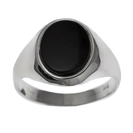 MENS Oval Black Onyx Ring - 925 Sterling Silver - Size W
