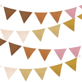 2 Sets of Yellow Dusty Pink Brown Nursery Garland 24pcs Linen Fabric Baby Banner Triangle Pennant Flags Streamers for Kids Girls Birthday Boho Baby Shower Party Decorations Baby Bedroom Nursery Decor
