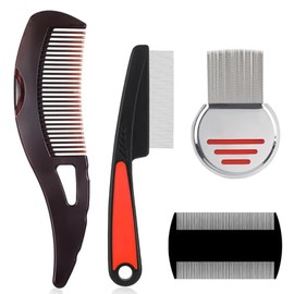 Juego de 4 peines para caspa, de acero inoxidable, dientes finos, peine para piojos, para el cuero cabelludo, peine para liendres para mujeres y hombr