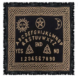 Altar Tarot Cloth Ouija Board on Black Indian Cotton Tapestry (18x18 in)