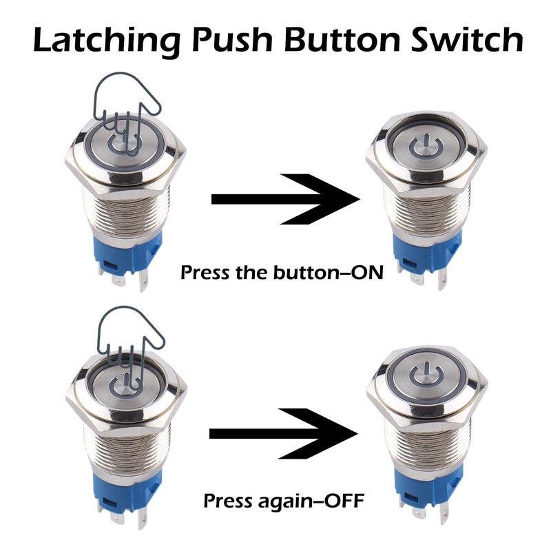 DMWD 2PCS 16mm Latching Push Button Switch 12V-24V On/Off 1NO