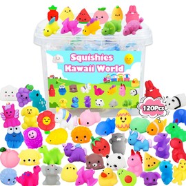 Mochi Squishies Squishy Toy 120pcs Party Favors for Kids Classroom Prize Mochi Squishy Mini Kawaii squishies Mochi Stress Reliever Anxiety Toys Easter Basket Stuffers fillers with Storage Box