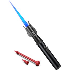 Bright Fire Torch Lighter Butane Refillable, Long Jet Flame Butane Lighter with Long Handle, Adjustable Windproof Lighters for Cooking Fireplace Camping BBQ Lighters Gift for Man (Without Fuel) Black