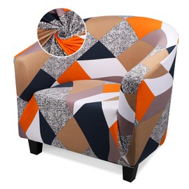 Treaful Barrel Chair Slipcovers, 1 Piece Stretch Orange/Grey Club Chair Cover with Arms, Round Soft Armchair Sofa Cover Removable Couch Furniture Protector for Bar Living Room Bedroom Hotel Counter