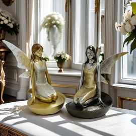 MOTIAHOOM Flower Fairy Sculpture, Beautiful Fairy Statue Home Table Ornaments Resin Craft Realistic Figurine Decor Angel Miniature Figurine Resin Decoration Wedding Birthday Gift