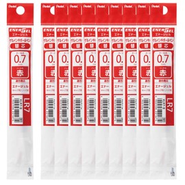 Pentel EnerGel XLR7-B Ballpoint Pen Refill, 0.03 inches (0.7 mm), Red, 10 Pieces