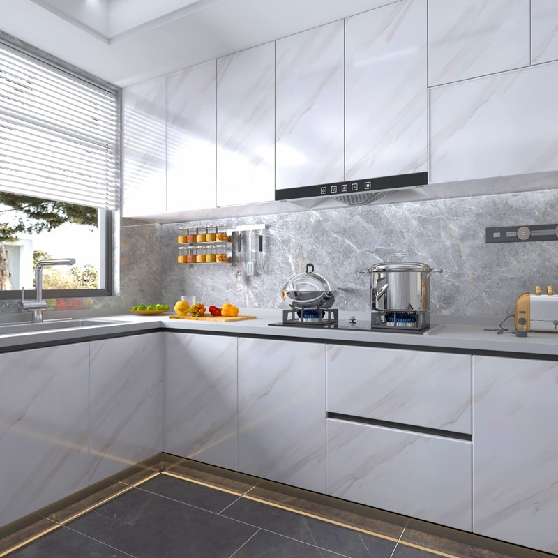 VOLEAAR 30CM x 500CM Glossy White Marble Contact Paper for