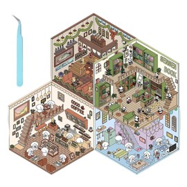 dinghaole 4 Sets DIY 3D House Stickers, 3D Sticker Scene, DIY Scene Stickers, Fun DIY Stickers Scene Make Your Own Supermarket, Coffee Shop, Restaurant, Bookstore, for Relief Stress, Pass The Time