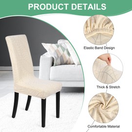 M METERXITY 2-Pack Waterproof Chair Cover, Dining Room Stretch Jacquard Chair Covers Protectors Removable Washable Chair Slipcovers for Home/Hotel/Restaurant [Beige]