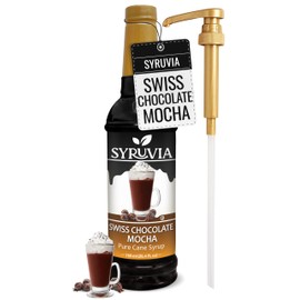 Syruvia Swiss Chocolate Mocha Syrup - 25.4 fl oz Premium Coffee Flavoring Syrup - Kosher Coffee Syrups, Gluten Free, No Coloring, Perfect for Drinks, Soda, Shakes, Desserts, and More With Pump