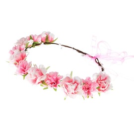 Merroyal Floral Crown Headband, Artificial Rose Design,Adjustable with Ribbon Ties (Pink, One Size)