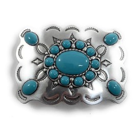 UmjuBELT Lima Belt Clasp Turquoise Silver Western Design with Turquoise Stones 4 cm Width, silver