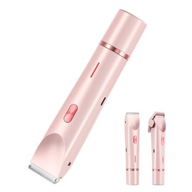 2-in-1 Elektrischer Damenrasierer Intimbereich & Körper, IPX7 Wasserdicht Dual-Kopf Bikini Trimmer mit USB-C-Ladung, Nass/Trocken Rasur für Gesicht, Beine, Arme, Muttertag Geschenk für Frauen, Rosa