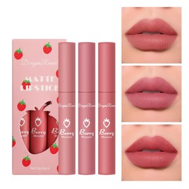 Matte Lip Gloss Set - 3PCS Velvet Matte Lip Gloss Lipstick Set for Women and Girls Makeup, Waterproof Long Lasting & Non-Sticky Lip Set, Perfect Lipstick Gift Set (C, 3 Pcs)