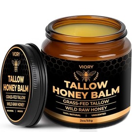 VIORY Bálsamo de sebo y miel para cara, sebo de res para la piel, humectante con sebo de res 100% orgánico alimentado con pasto y miel cruda silvestre