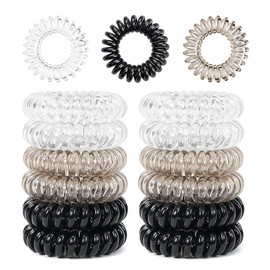 12 Stück Spiral Haargummi Damen, Spiralhaargummi, Haargummi Telefonkabel, für Feine Haarpartien - Telefonkabel Spiralhaargummi(weiß, schwarz, hellgrau)