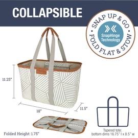 CleverMade Snapbasket LUXE Collapsible Tote - Geometric Taupe 1 Pack 30L / 8 Gal - Reusable Grocery Collapsible Storage Shopping Organizer