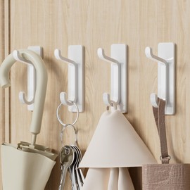 12-Pack Stick on Hooks for Hanging - Extra Sticky 6KG (Max), Metal Stainless Coat Hook on Door for Towel Coat Hat Key, Heavy Duty, Wall Mounted, White